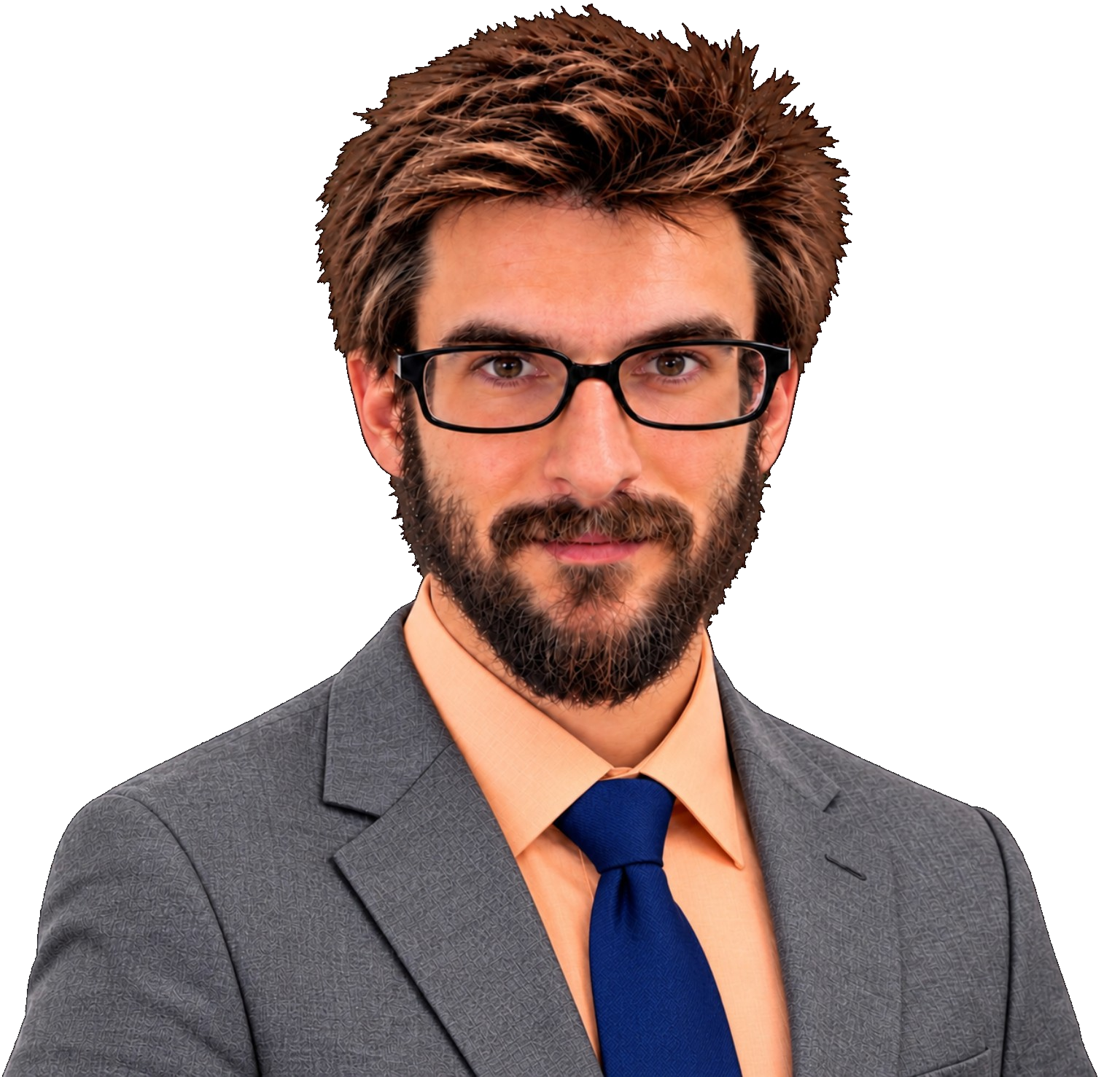 Derek Verbrugge wearing an orange shirt and navy tie
